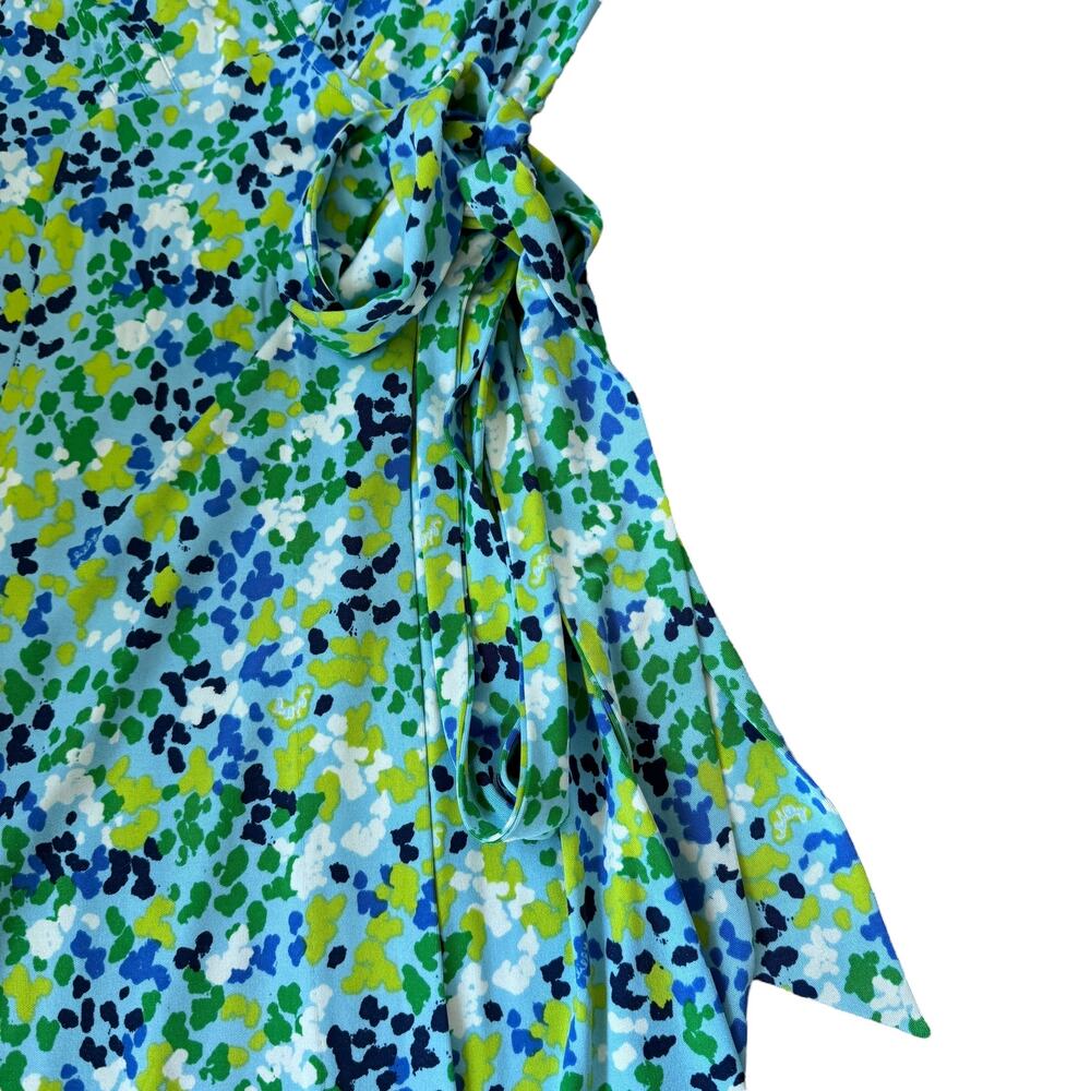 Lilly Pulitzer Silk Jersey Wrap Mini Dress Green Blue Dots - Picture 5 of 10